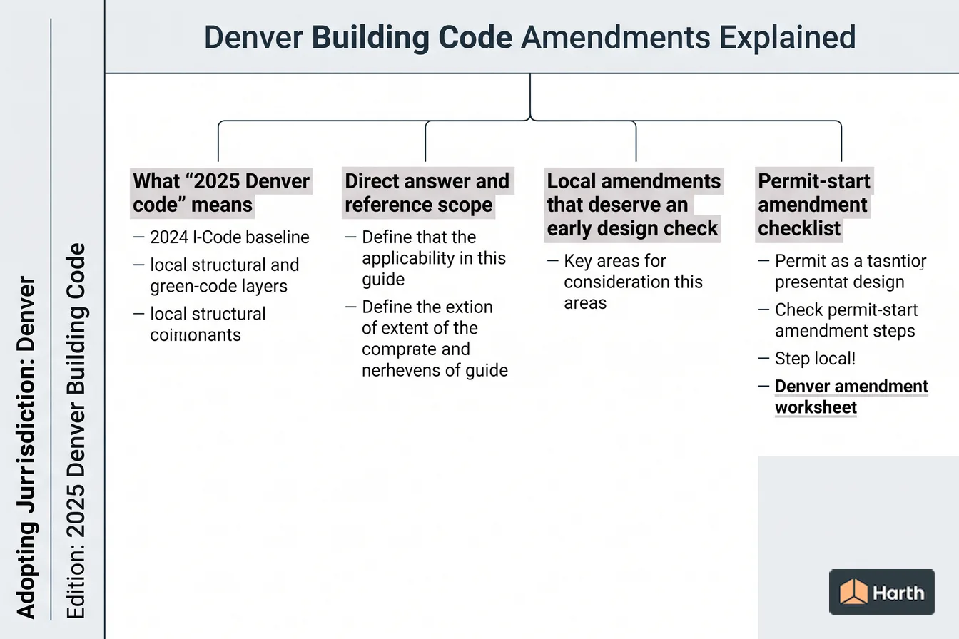 Labeled code-chapter diagram: Denver Building Code Amendments Explained
