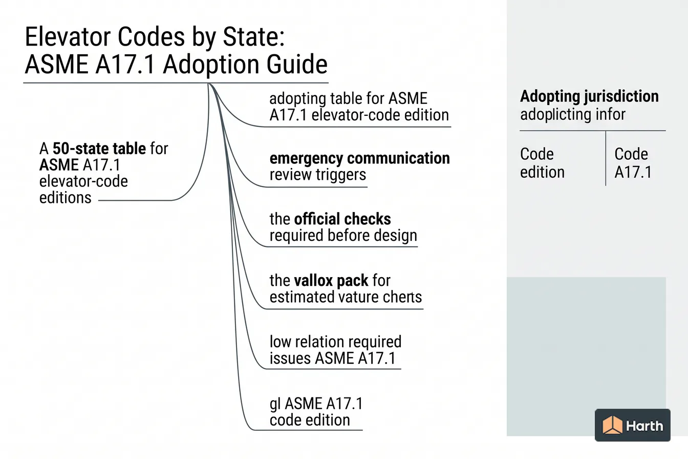 Labeled code-chapter diagram: Elevator Codes by State: ASME A17.1 Adoption Guide