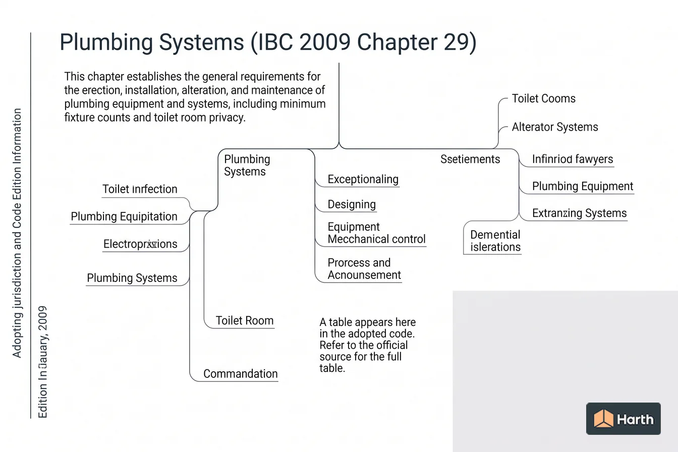 Labeled code-chapter diagram: Plumbing Systems (IBC 2009 Chapter 29)