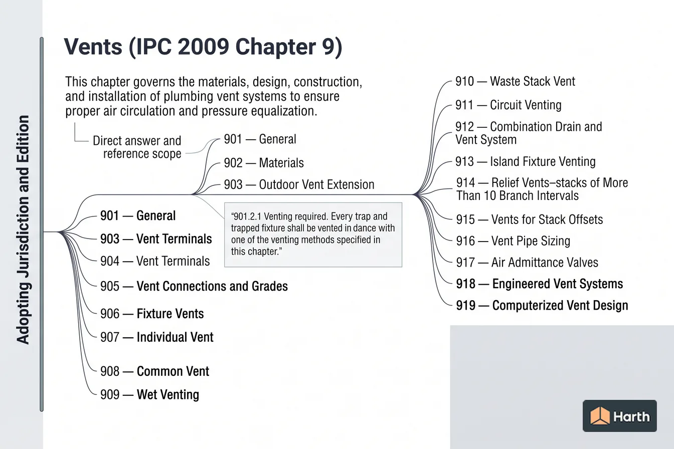 Labeled code-chapter diagram: Vents (IPC 2009 Chapter 9)