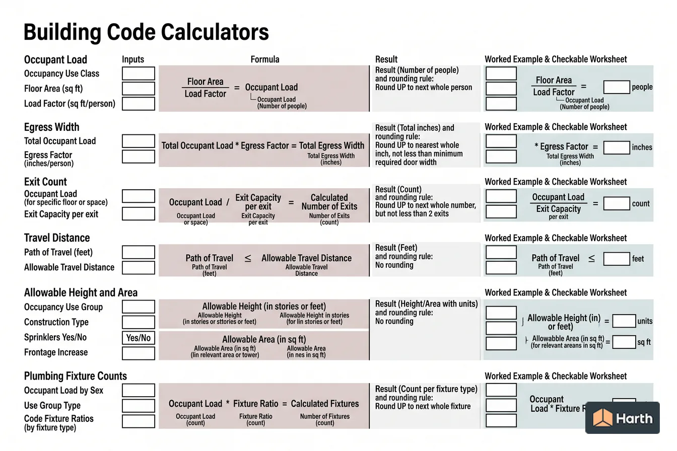 Labeled code-calculation diagram: Building Code Calculators