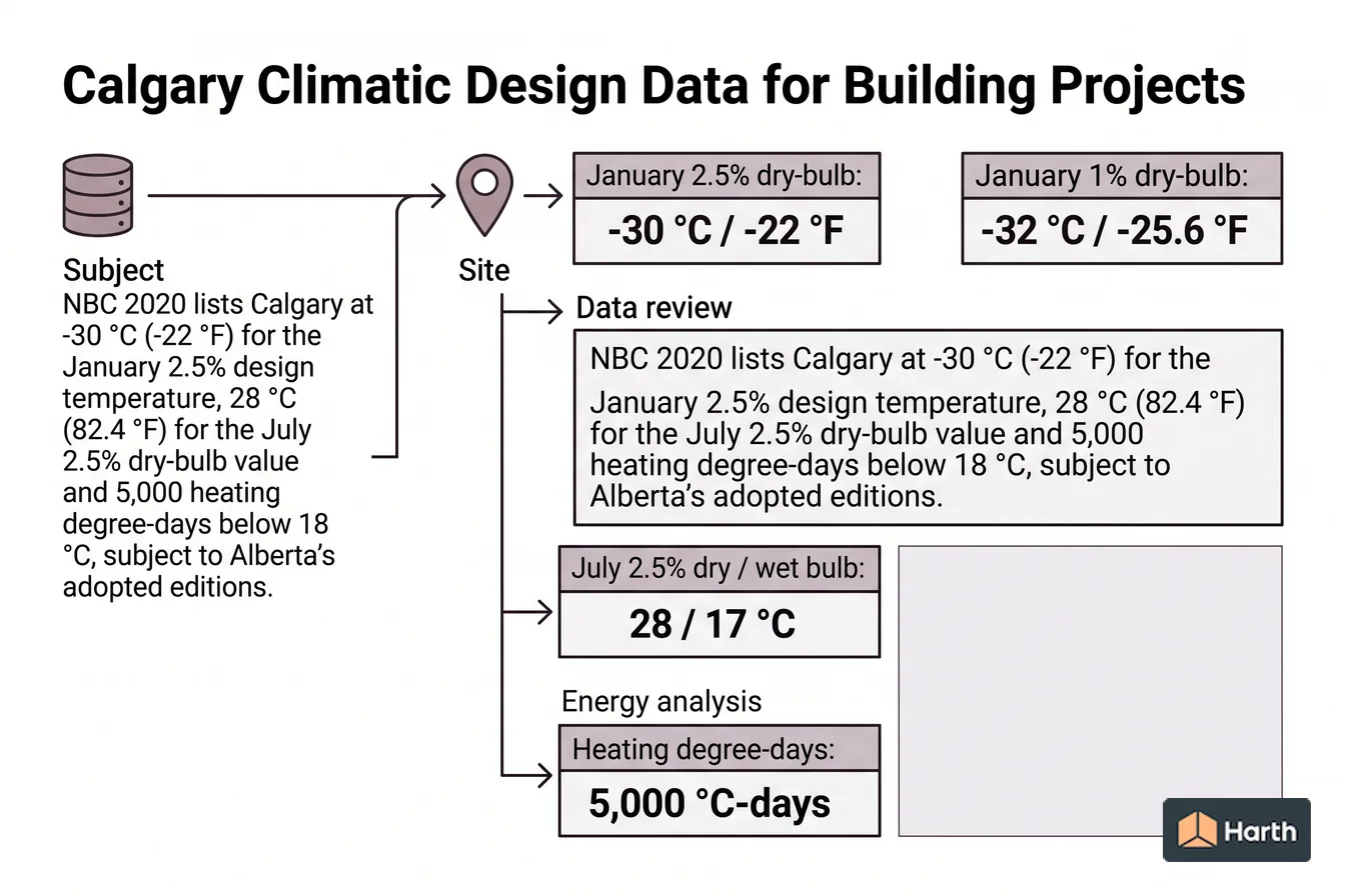 Climate-data selection and QA diagram: Calgary Climatic Design Data for Building Projects