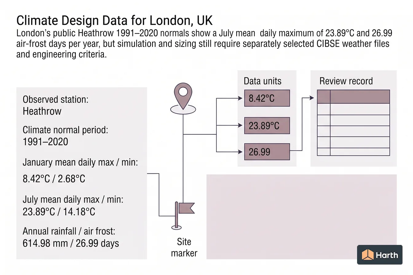 Climate-data selection and QA diagram: Climate Design Data for London, UK