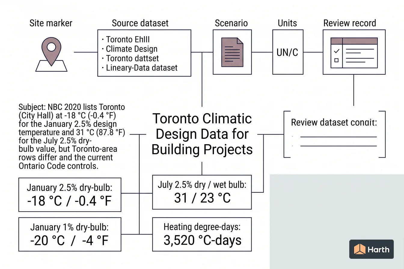 Climate-data selection and QA diagram: Toronto Climatic Design Data for Building Projects