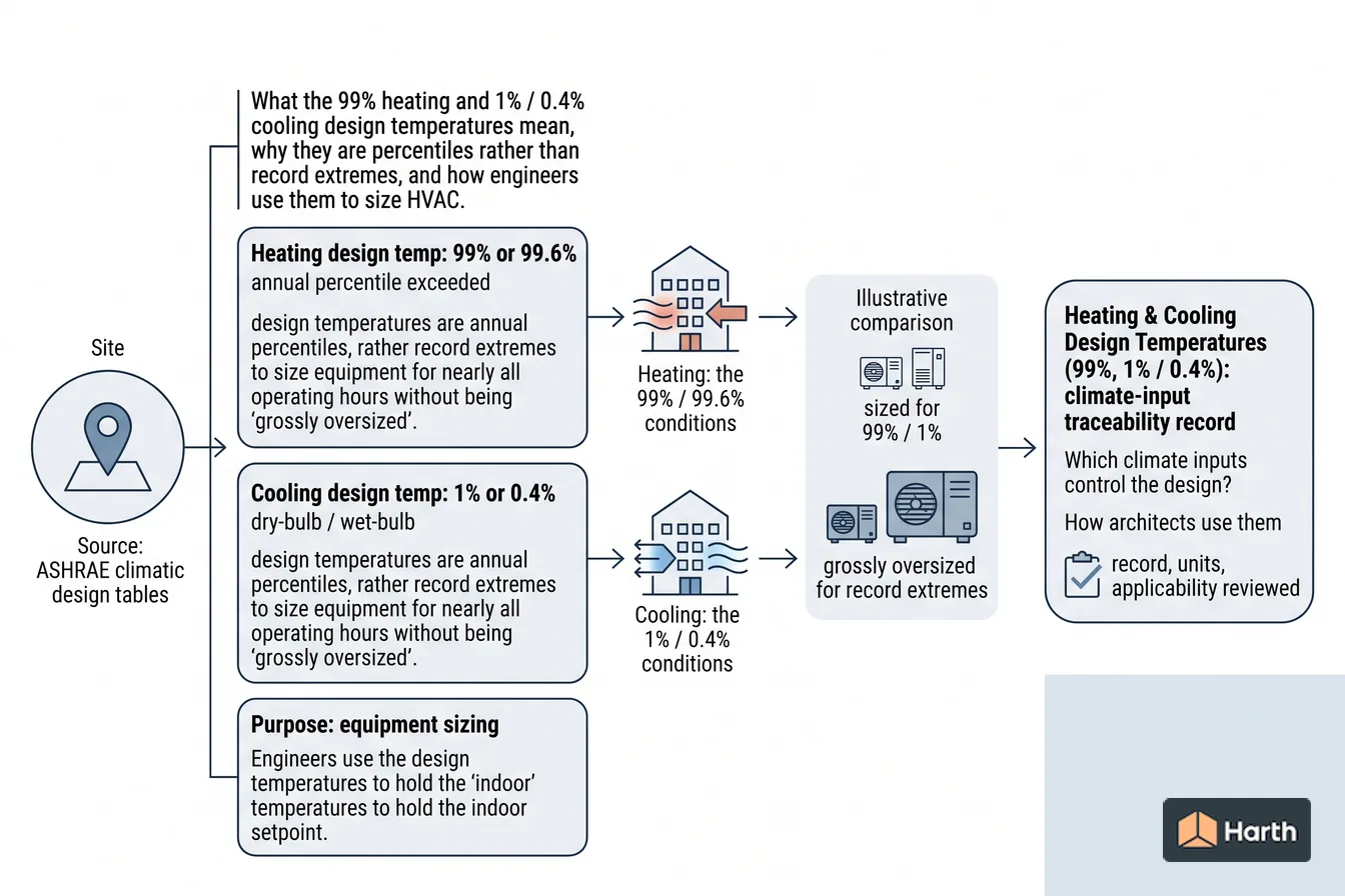 Climate-data selection and QA diagram: Heating & Cooling Design Temperatures (99%, 1% / 0.4%)