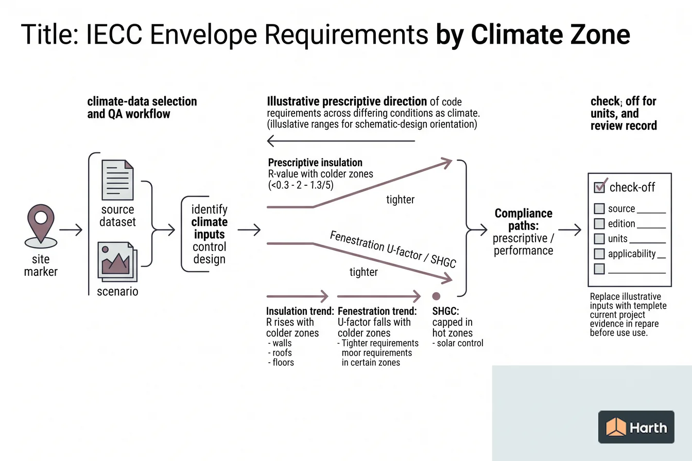 Climate-data selection and QA diagram: IECC Envelope Requirements by Climate Zone