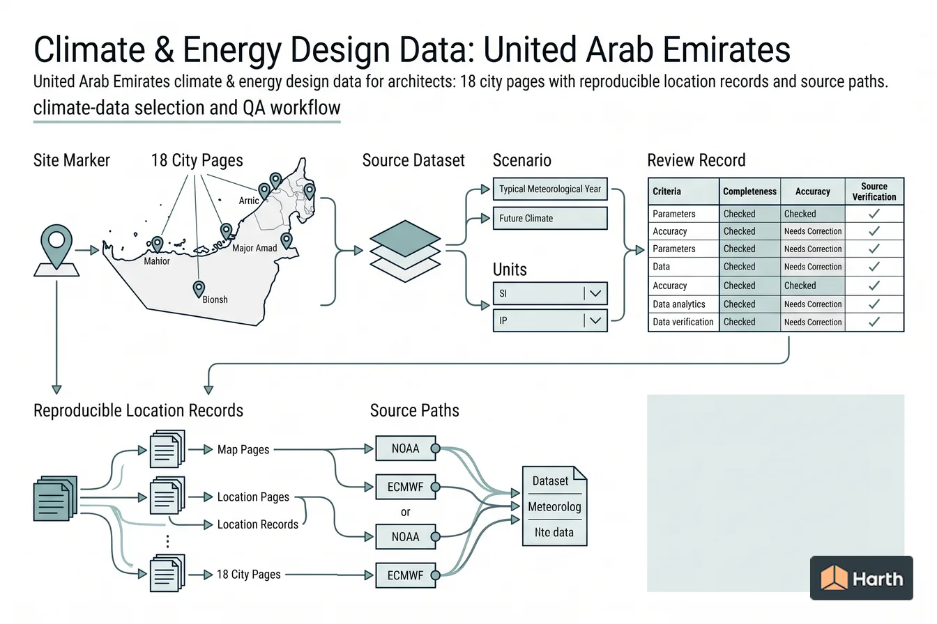 Climate-data selection and QA diagram: Climate & Energy Design Data: United Arab Emirates