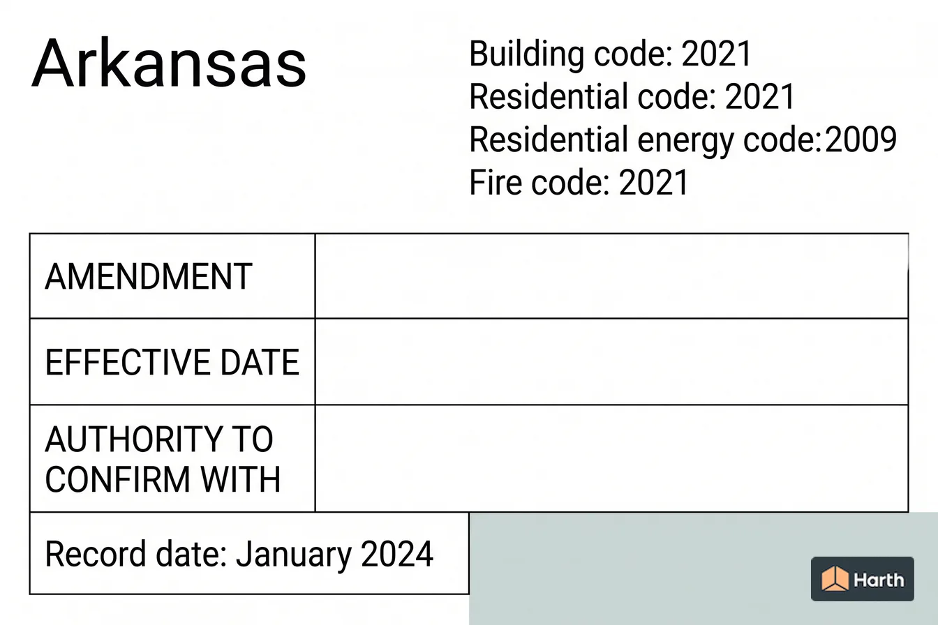 Code-adoption status diagram: Arkansas Building Code: Which Editions Are Adopted