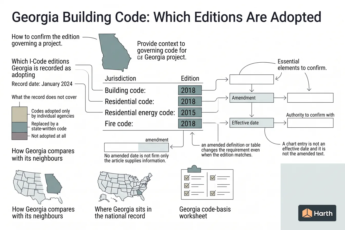 Code-adoption status diagram: Georgia Building Code: Which Editions Are Adopted