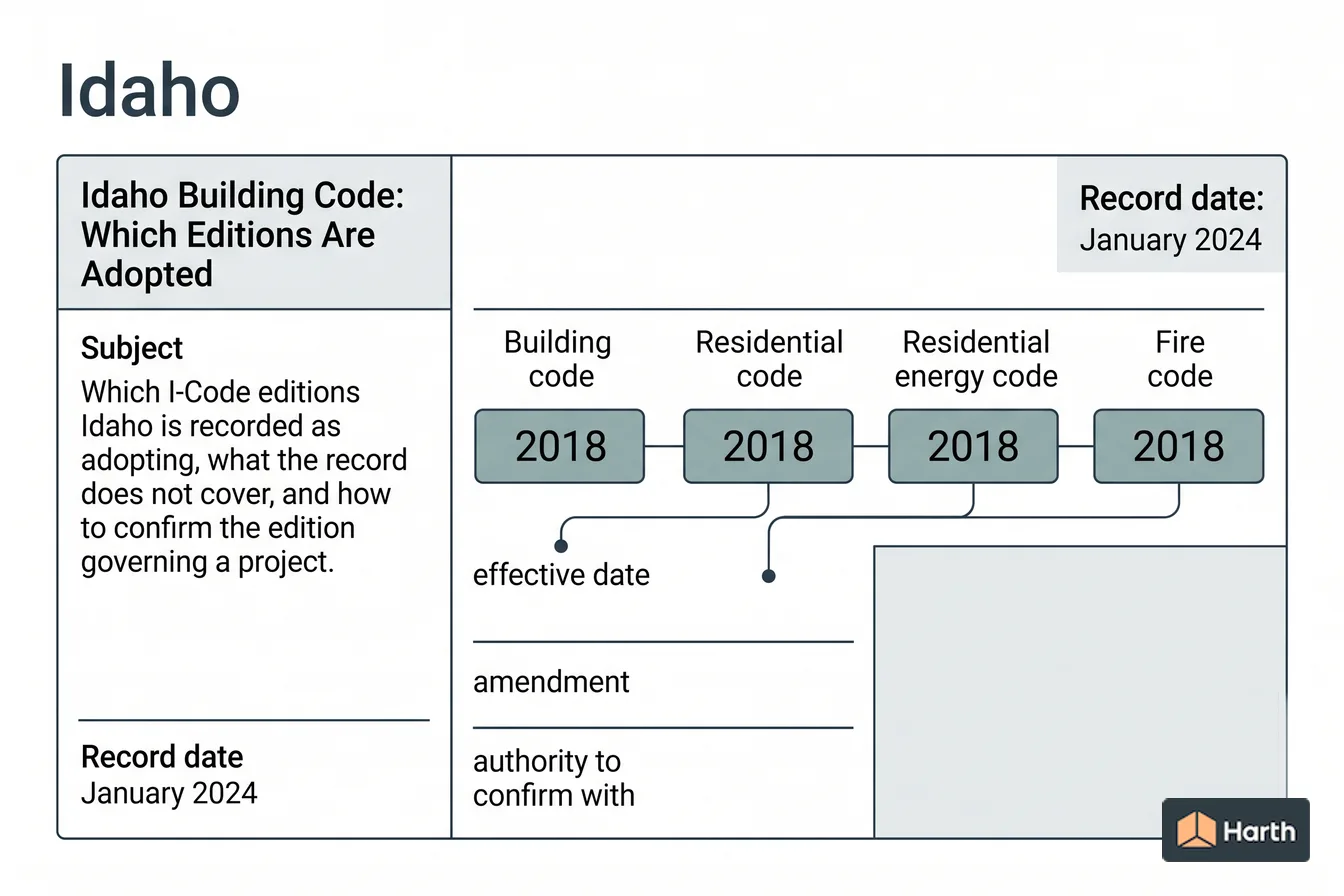 Code-adoption status diagram: Idaho Building Code: Which Editions Are Adopted