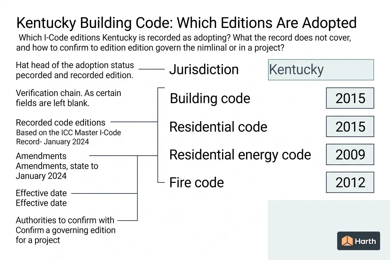 Code-adoption status diagram: Kentucky Building Code: Which Editions Are Adopted