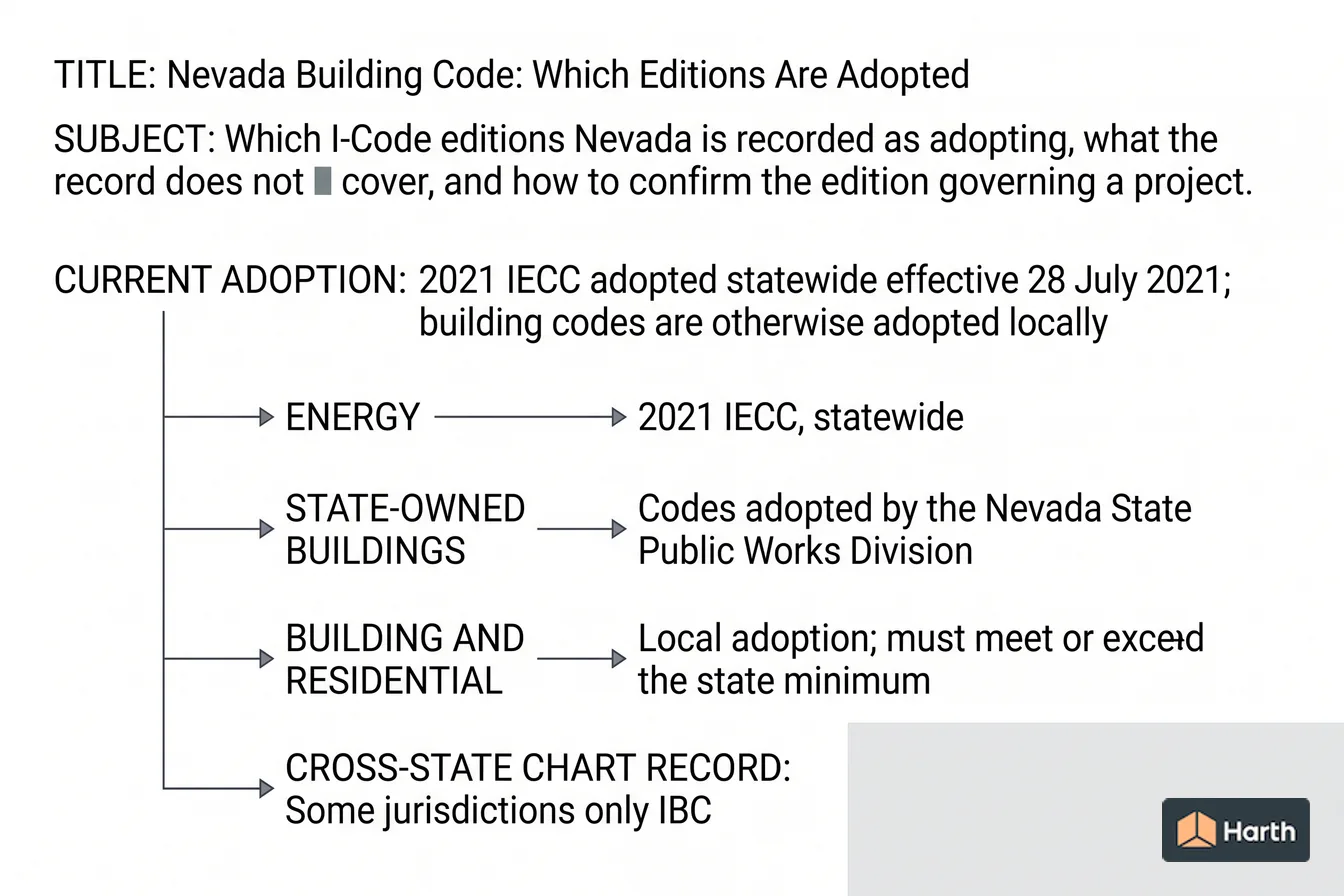 Code-adoption status diagram: Nevada Building Code: Which Editions Are Adopted
