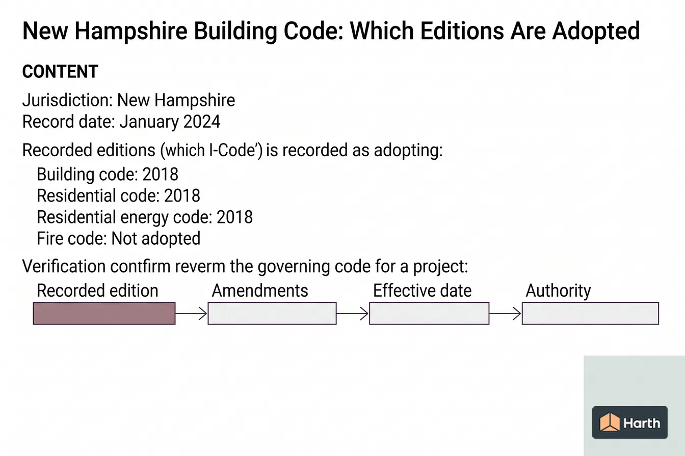 Code-adoption status diagram: New Hampshire Building Code: Which Editions Are Adopted