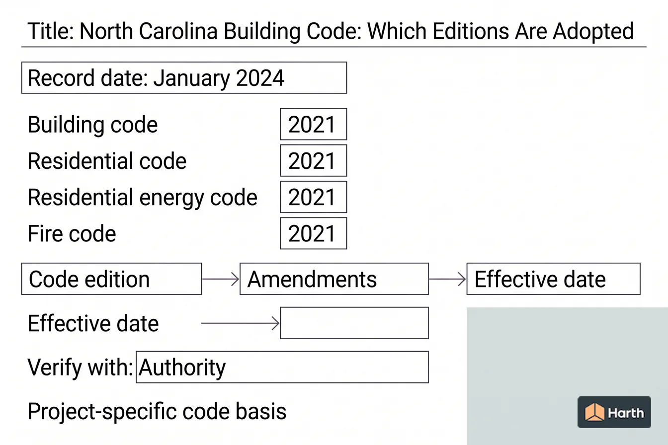 Code-adoption status diagram: North Carolina Building Code: Which Editions Are Adopted