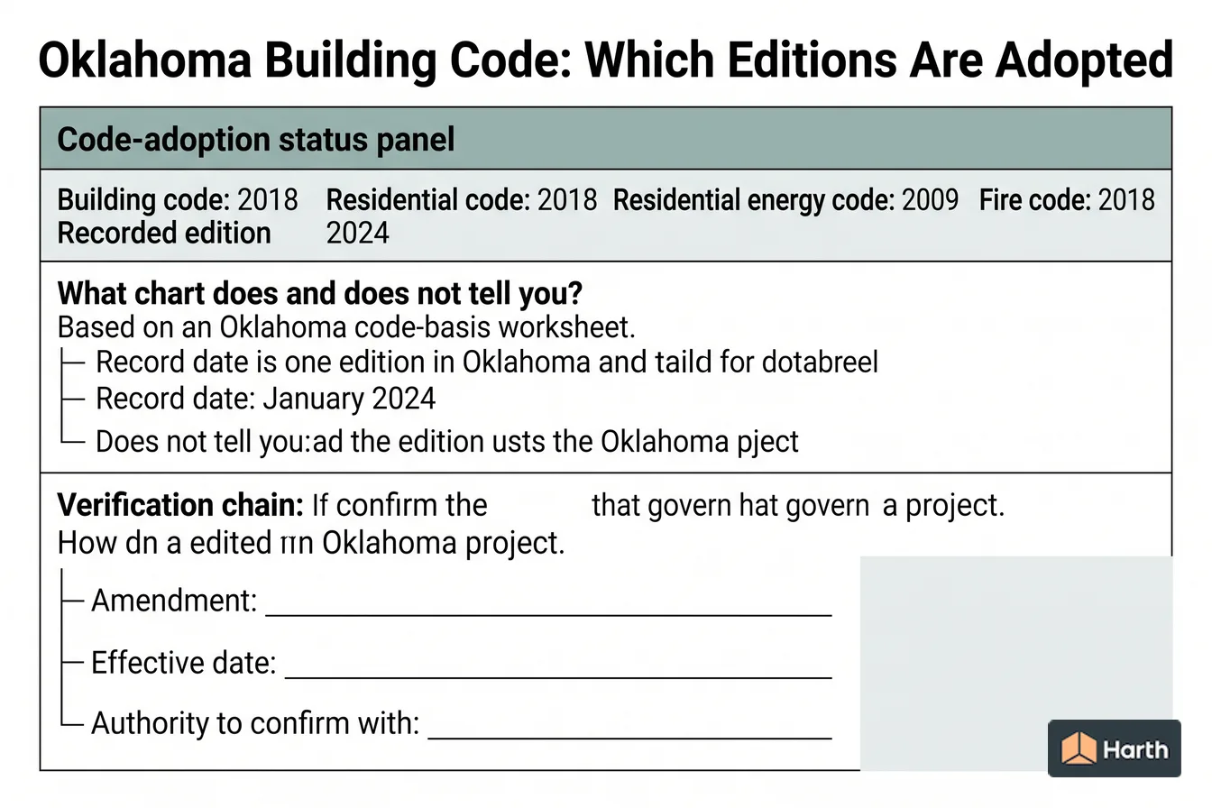 Code-adoption status diagram: Oklahoma Building Code: Which Editions Are Adopted