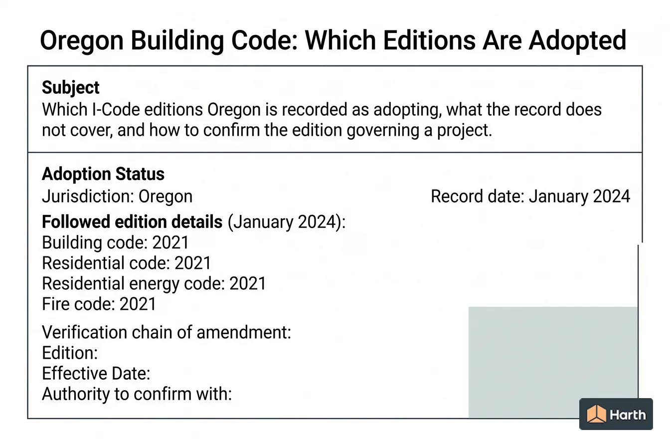 Code-adoption status diagram: Oregon Building Code: Which Editions Are Adopted