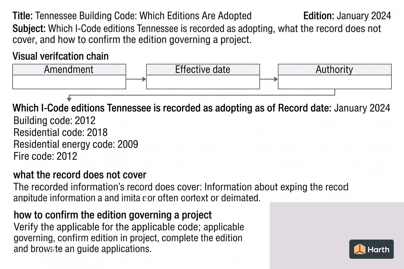 Code-adoption status diagram: Tennessee Building Code: Which Editions Are Adopted