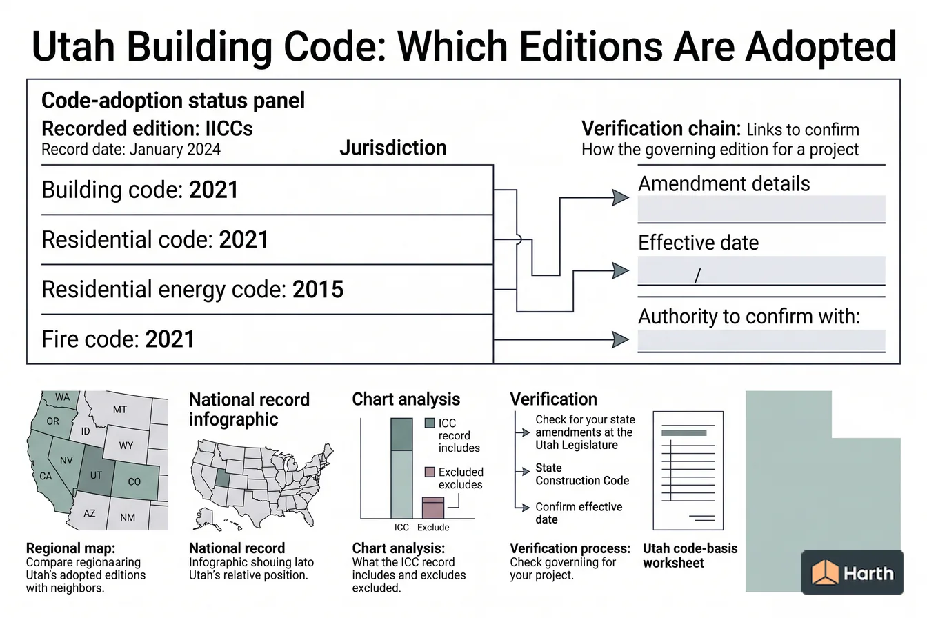 Code-adoption status diagram: Utah Building Code: Which Editions Are Adopted