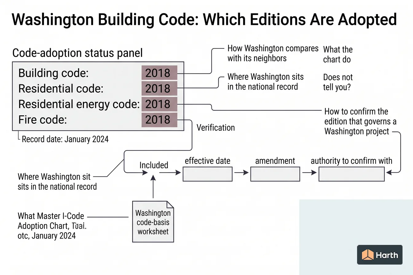 Code-adoption status diagram: Washington Building Code: Which Editions Are Adopted