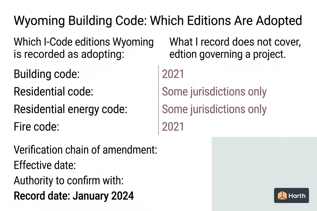 Code-adoption status diagram: Wyoming Building Code: Which Editions Are Adopted