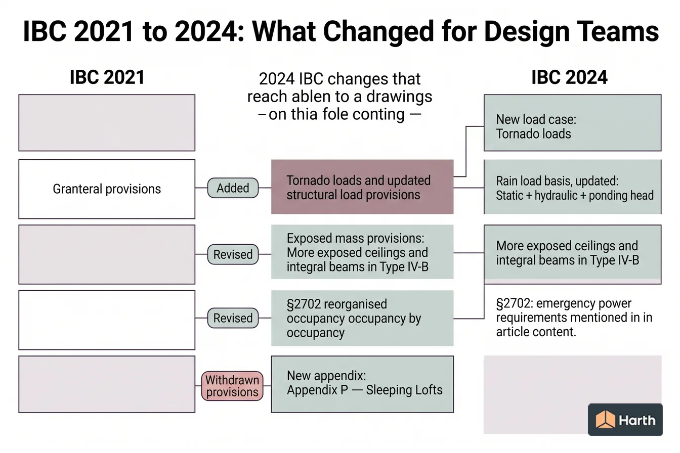 Edition-to-edition code comparison diagram: IBC 2021 to 2024: What Changed for Design Teams