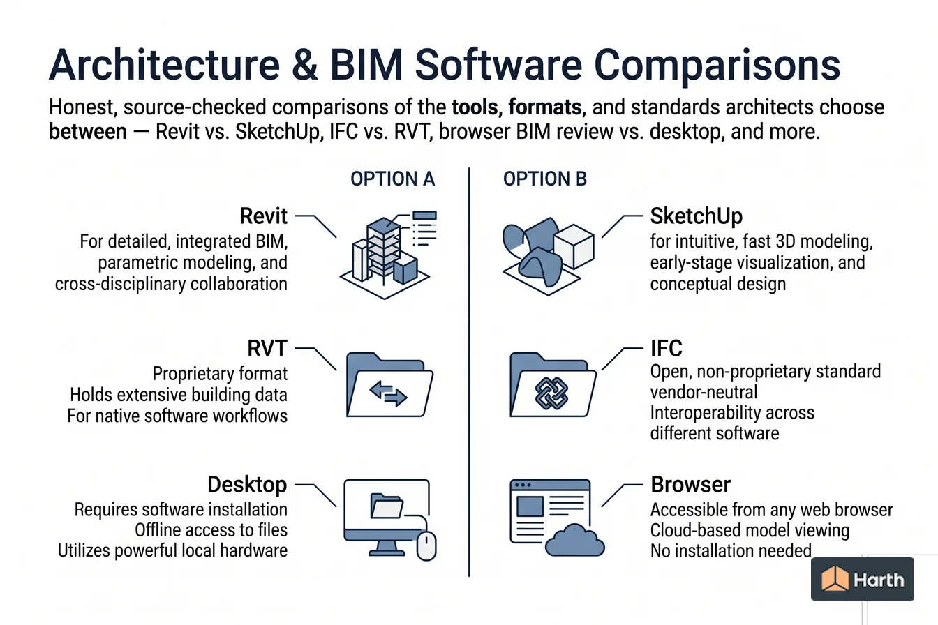 Side-by-side comparison diagram: Architecture & BIM Software Comparisons