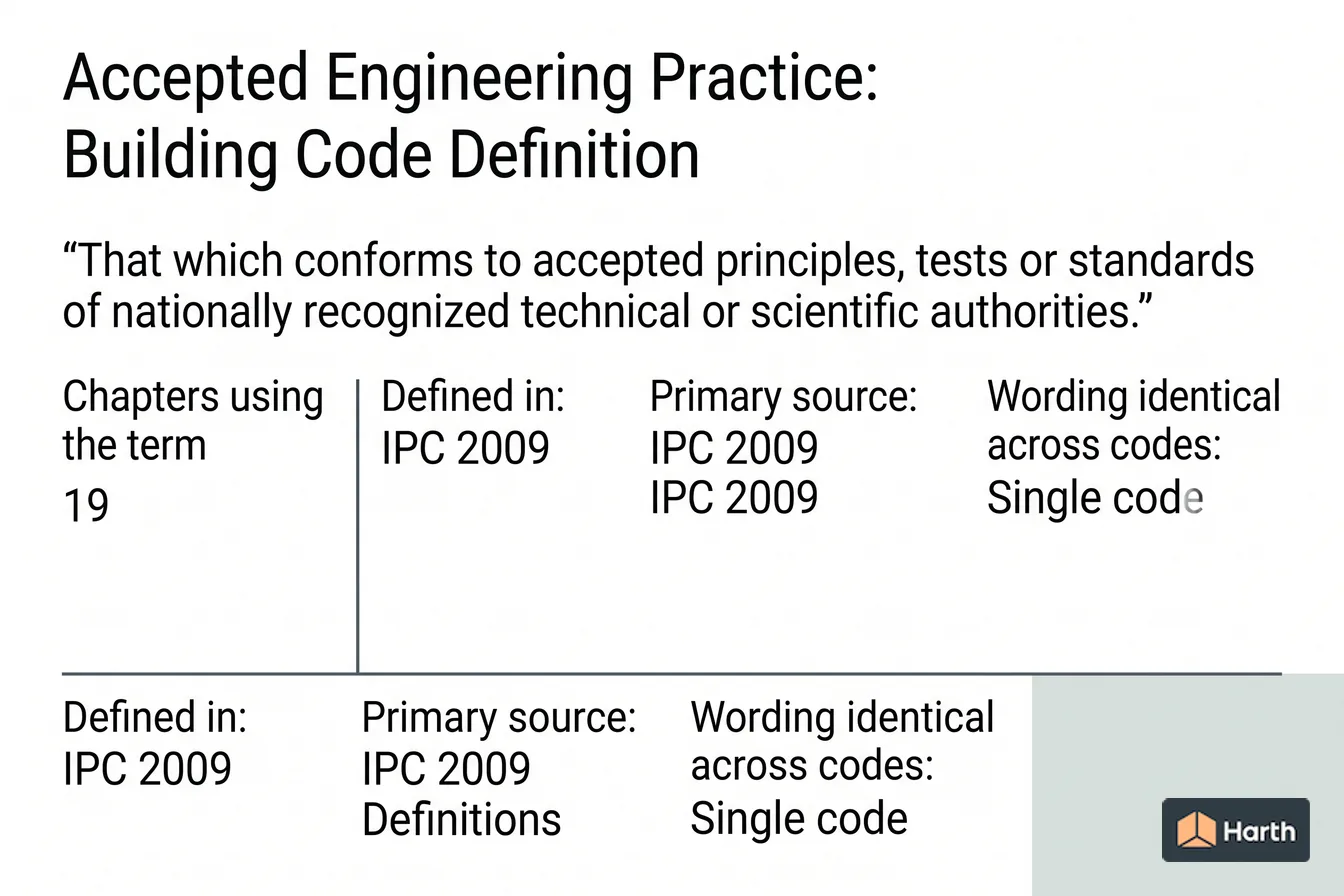 Labeled code-term definition diagram: Accepted Engineering Practice: Building Code Definition