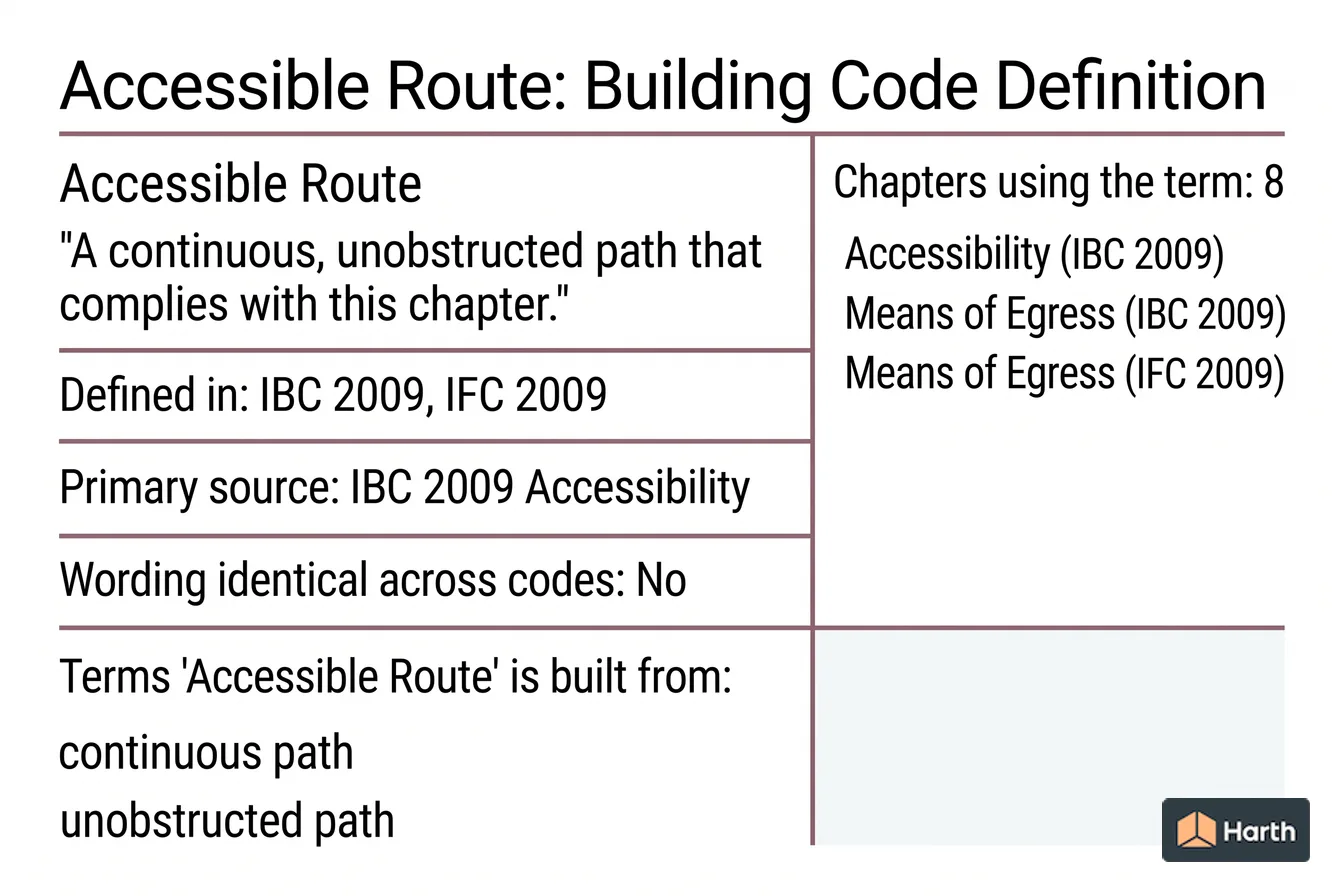 Labeled code-term definition diagram: Accessible Route: Building Code Definition