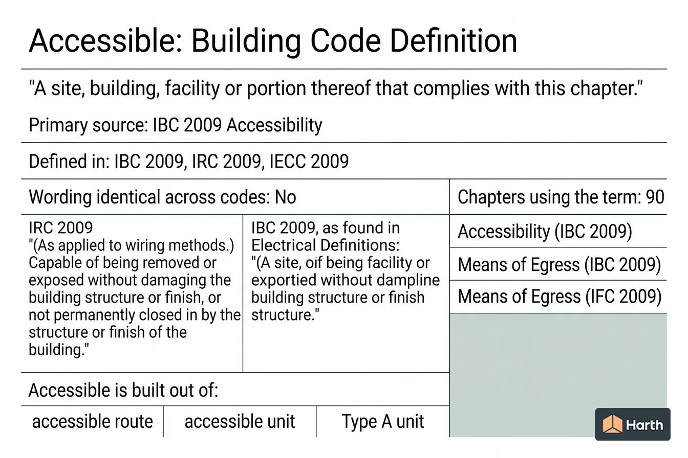 Labeled code-term definition diagram: Accessible: Building Code Definition