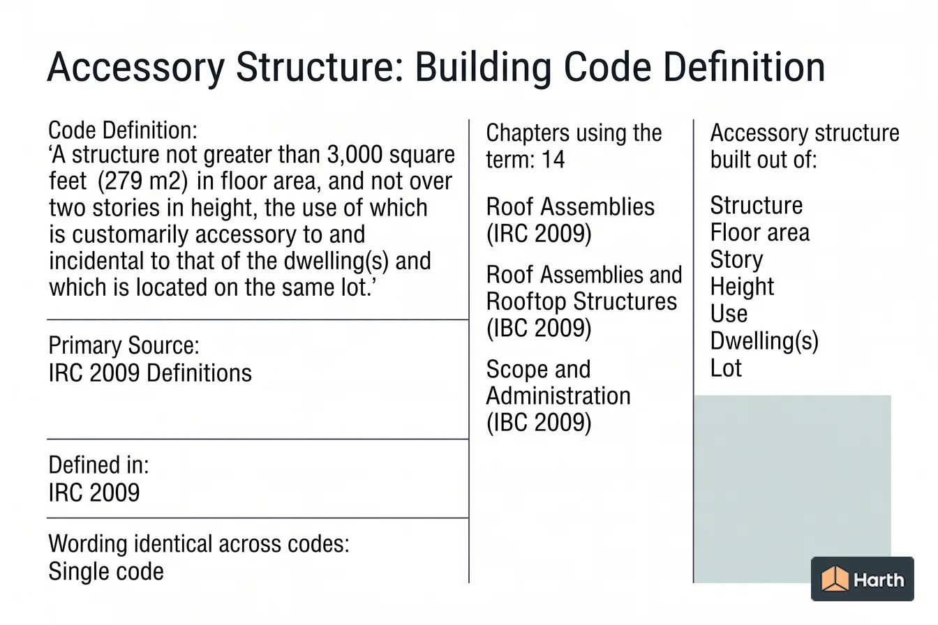 Labeled code-term definition diagram: Accessory Structure: Building Code Definition