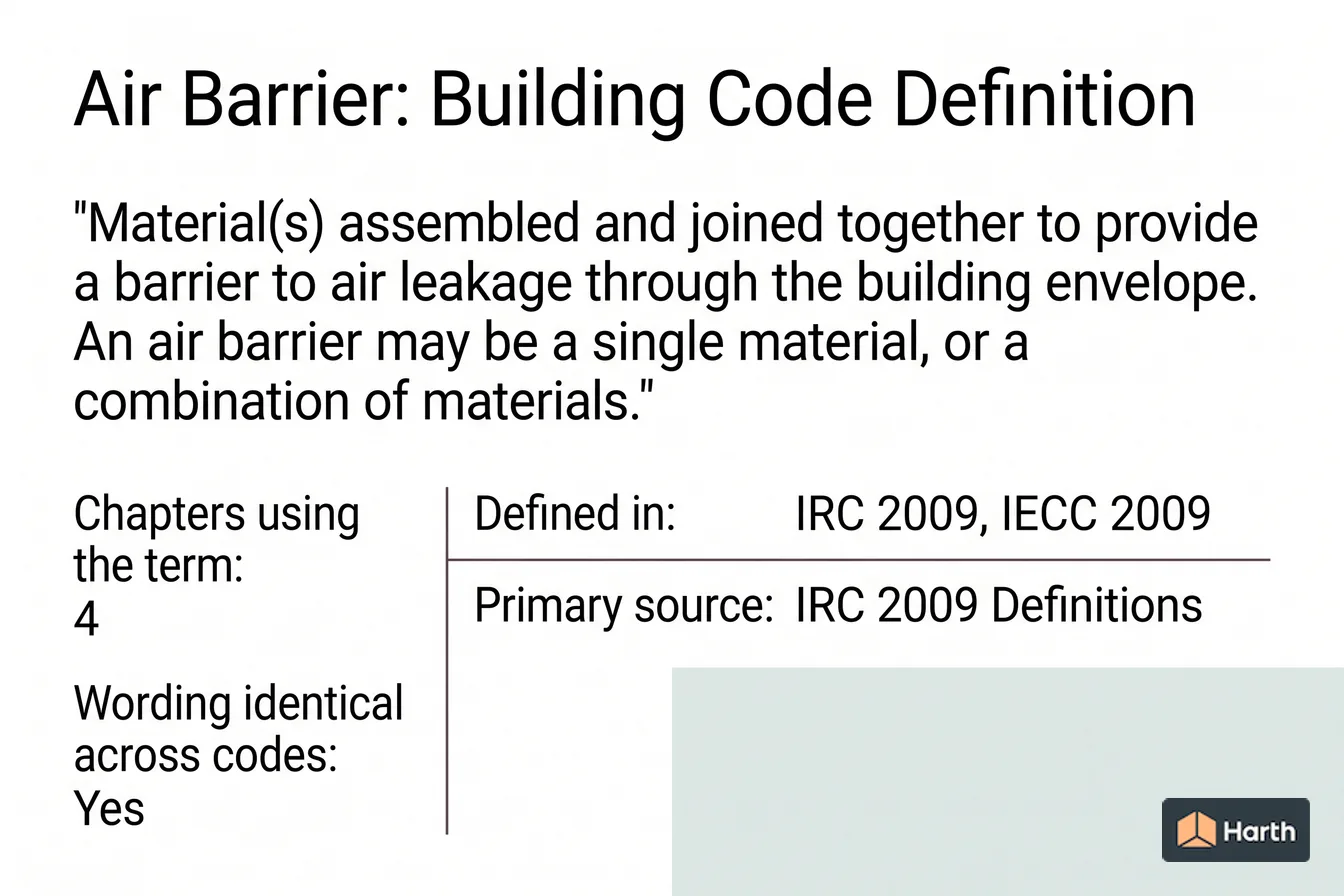 Labeled code-term definition diagram: Air Barrier: Building Code Definition