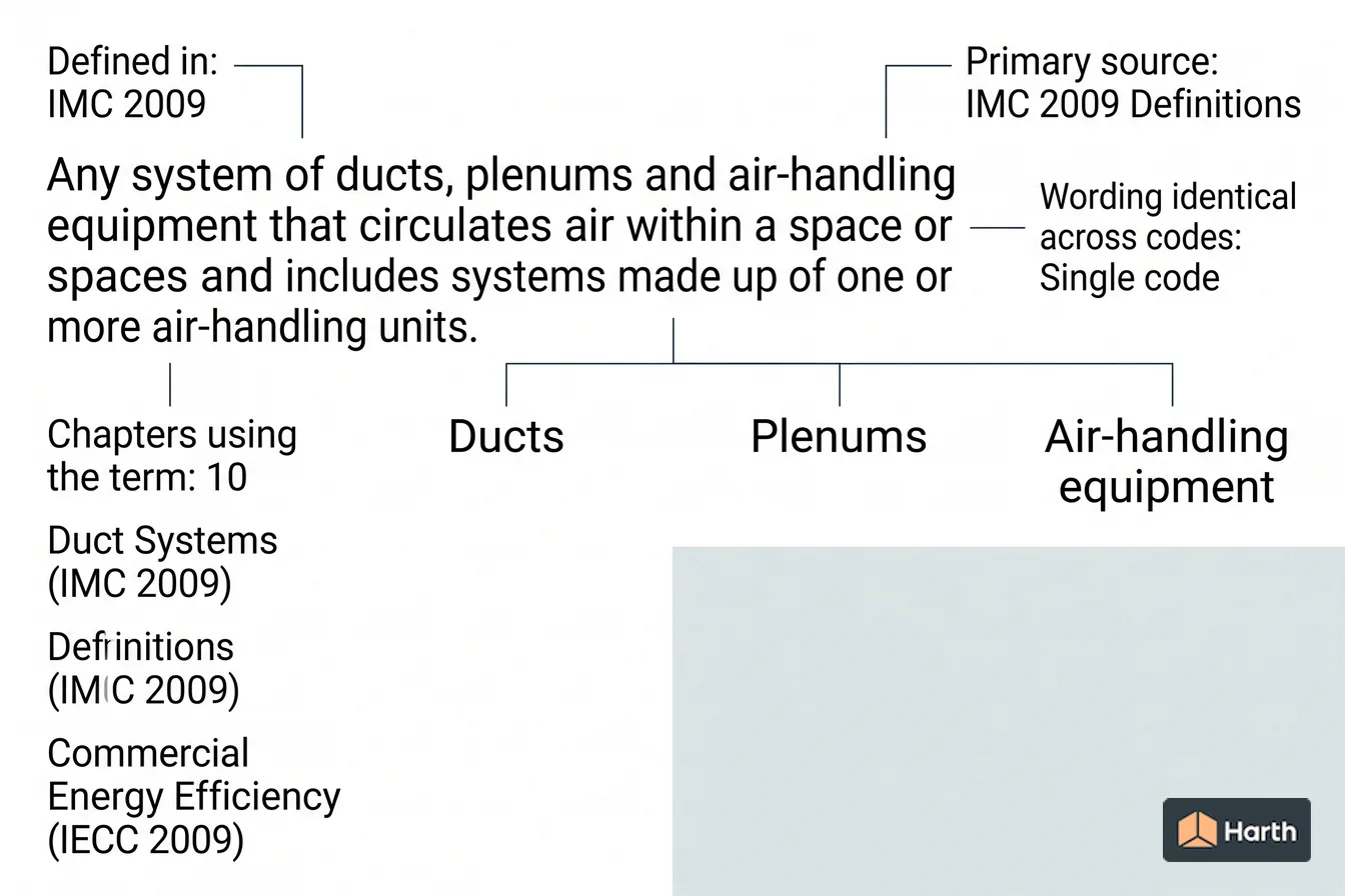 Labeled code-term definition diagram: Air Distribution System: Building Code Definition