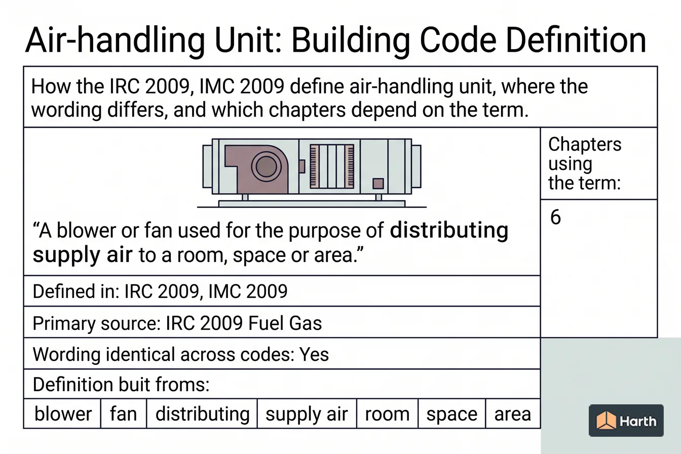 Labeled code-term definition diagram: Air-handling Unit: Building Code Definition
