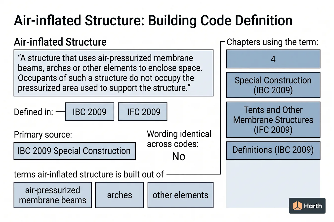 Labeled code-term definition diagram: Air-inflated Structure: Building Code Definition