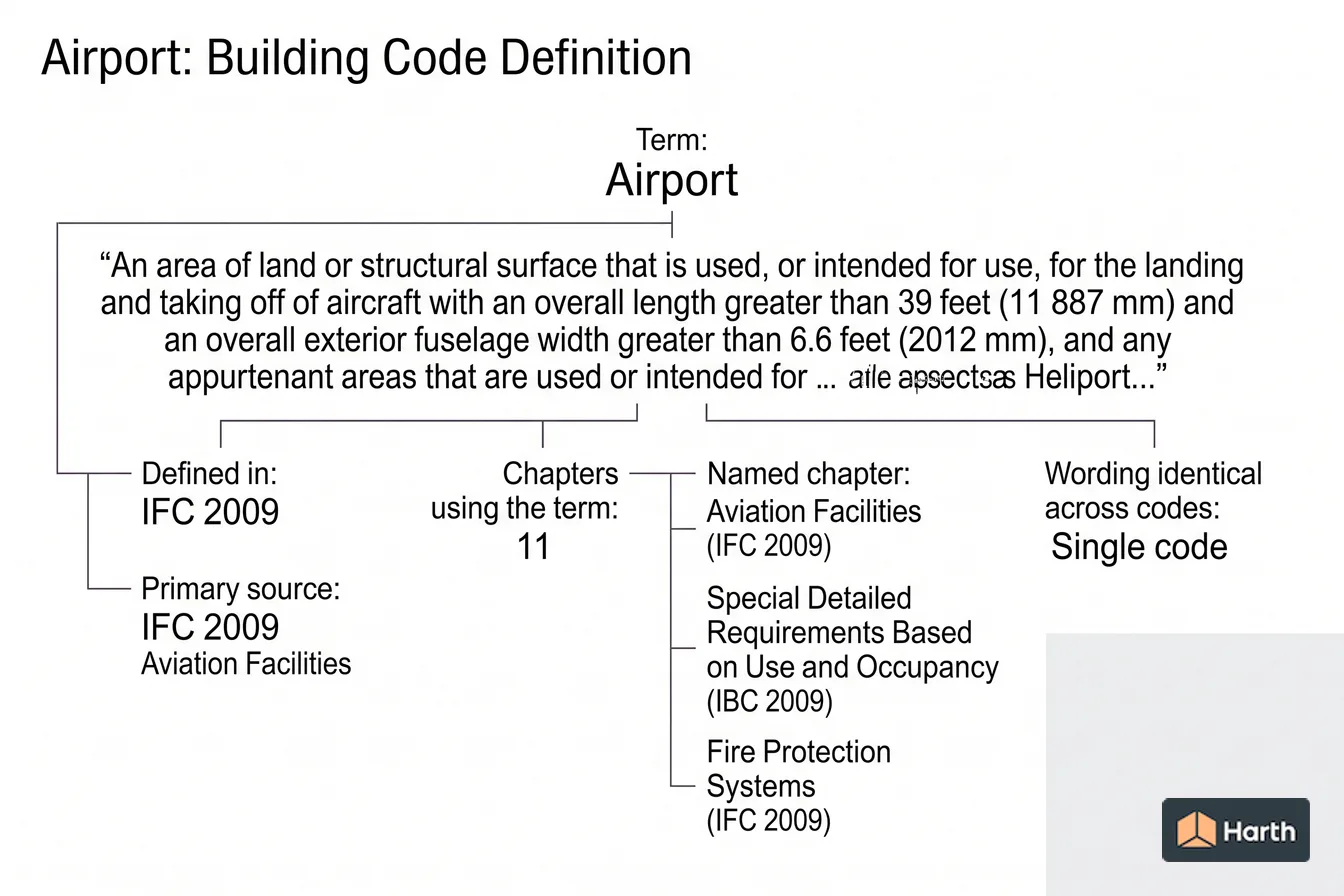 Labeled code-term definition diagram: Airport: Building Code Definition