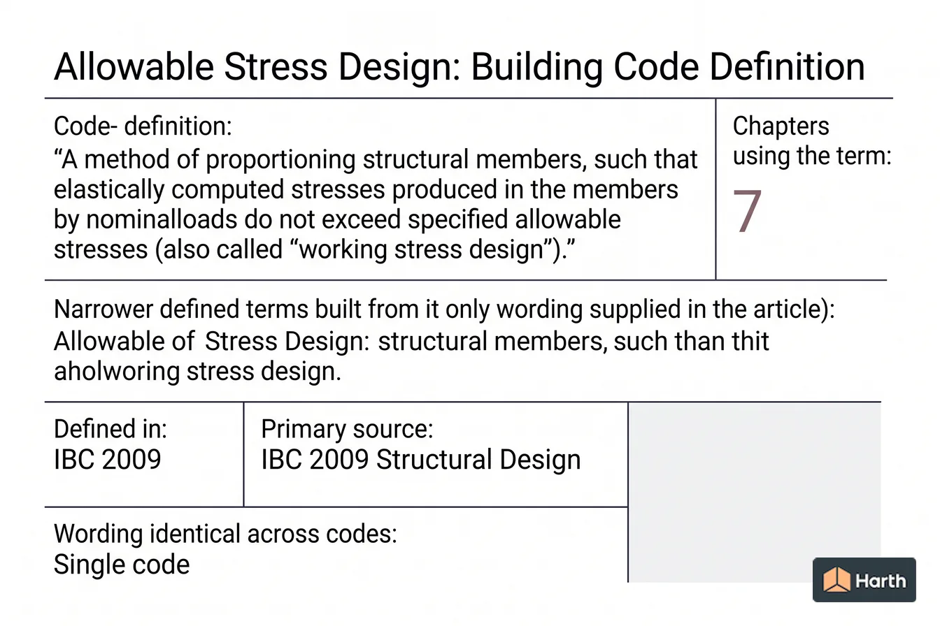 Labeled code-term definition diagram: Allowable Stress Design: Building Code Definition