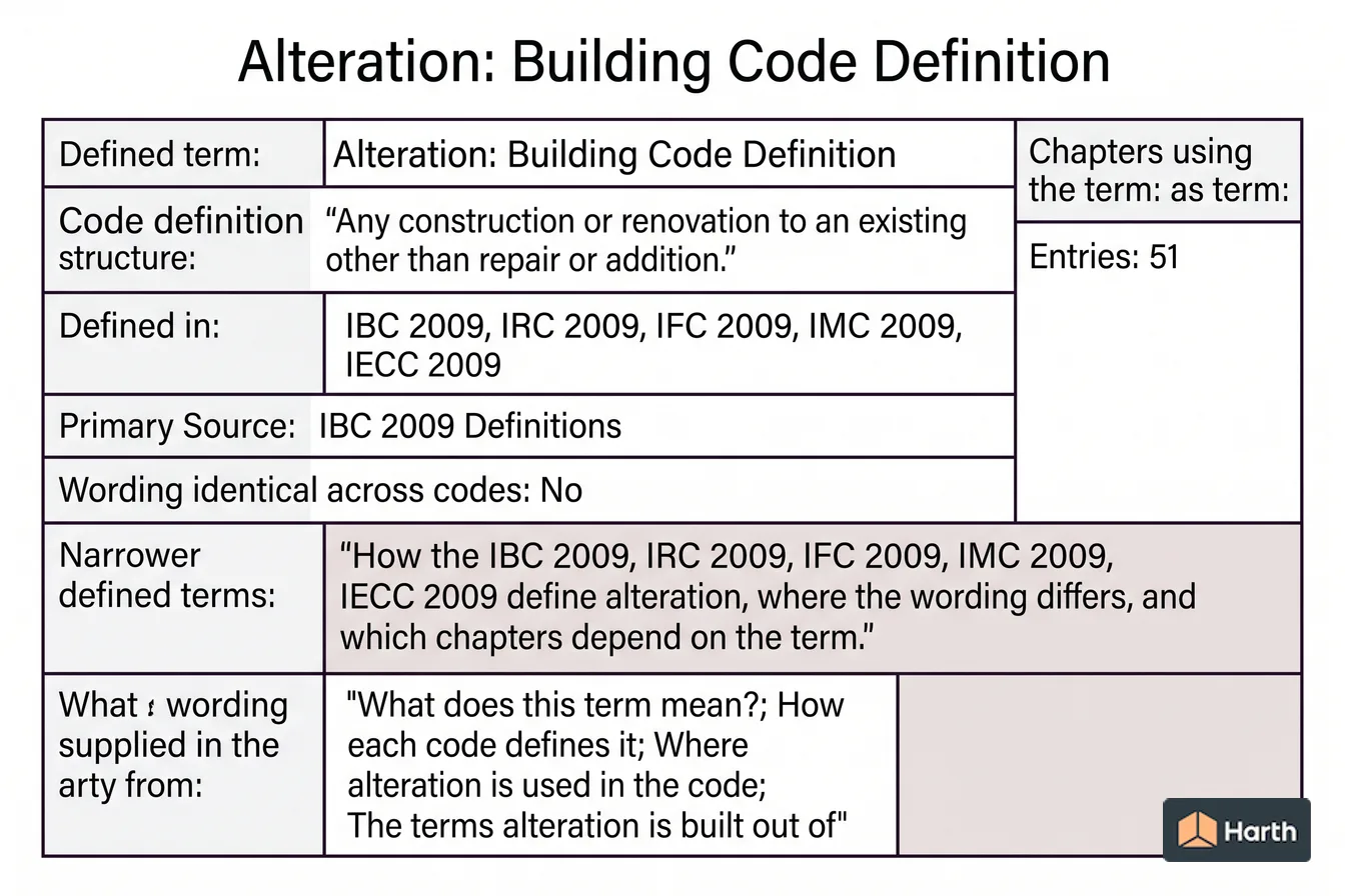 Labeled code-term definition diagram: Alteration: Building Code Definition