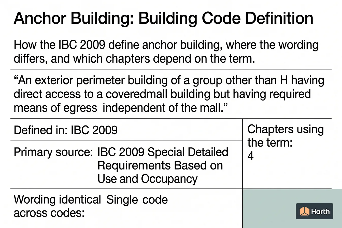 Labeled code-term definition diagram: Anchor Building: Building Code Definition