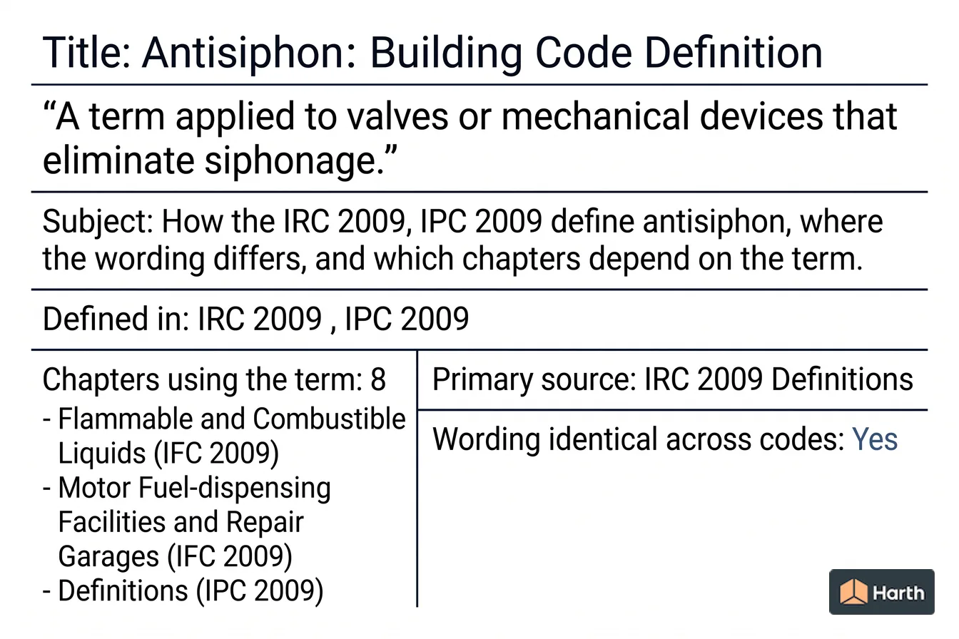 Labeled code-term definition diagram: Antisiphon: Building Code Definition