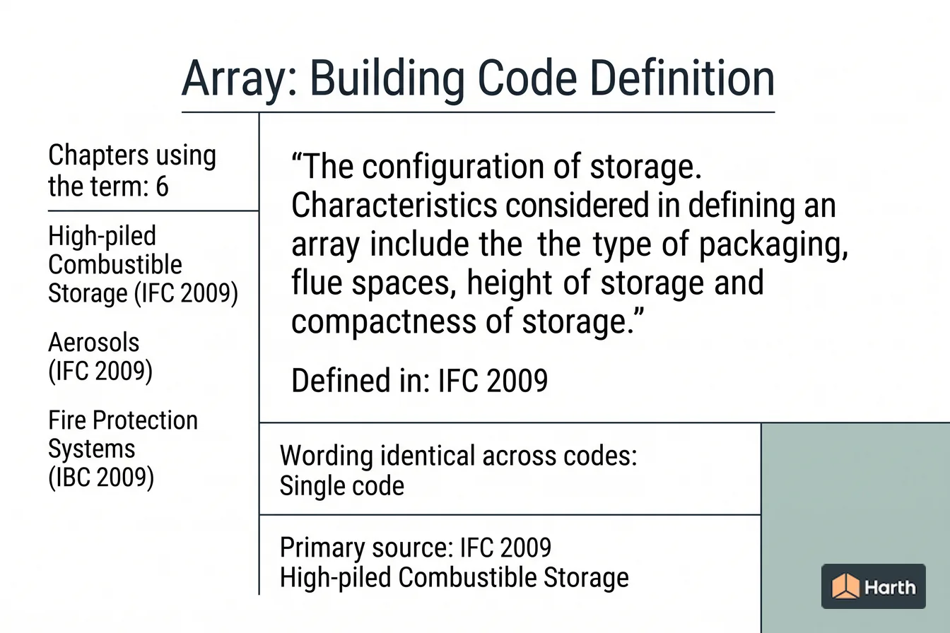 Labeled code-term definition diagram: Array: Building Code Definition