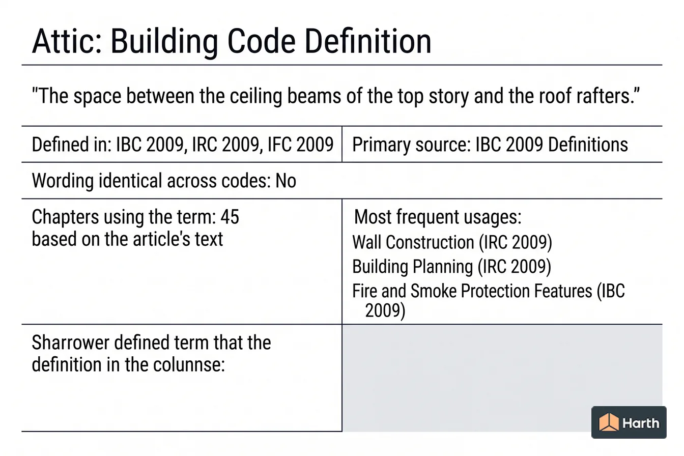 Labeled code-term definition diagram: Attic: Building Code Definition