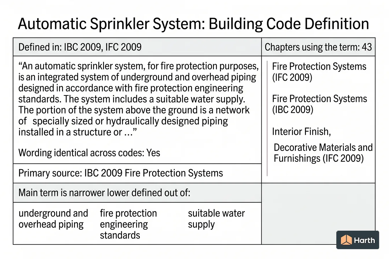 Labeled code-term definition diagram: Automatic Sprinkler System: Building Code Definition