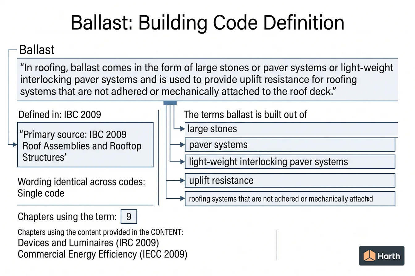Labeled code-term definition diagram: Ballast: Building Code Definition