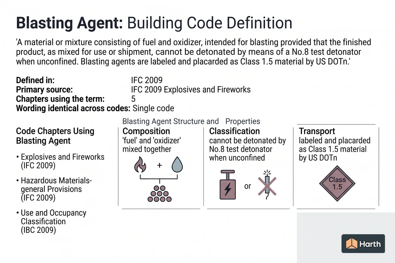 Labeled code-term definition diagram: Blasting Agent: Building Code Definition