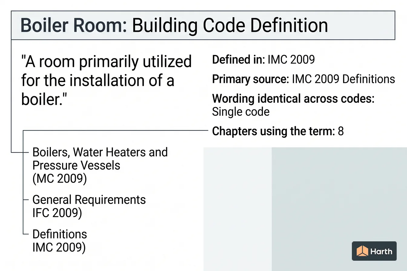Labeled code-term definition diagram: Boiler Room: Building Code Definition