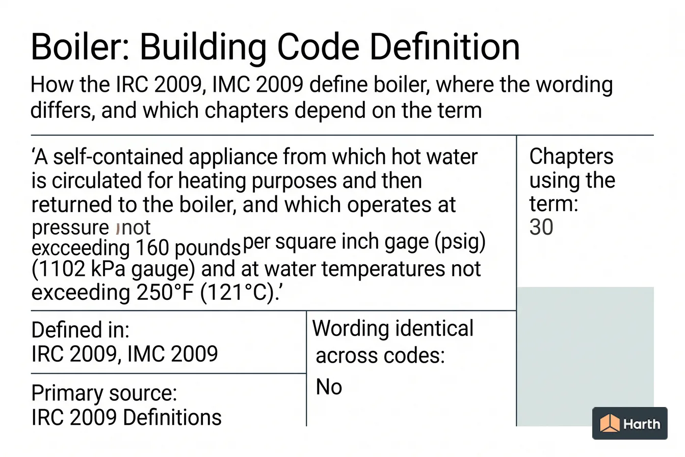 Labeled code-term definition diagram: Boiler: Building Code Definition