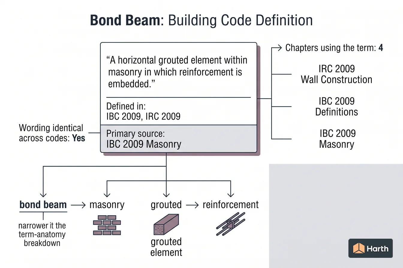 Labeled code-term definition diagram: Bond Beam: Building Code Definition