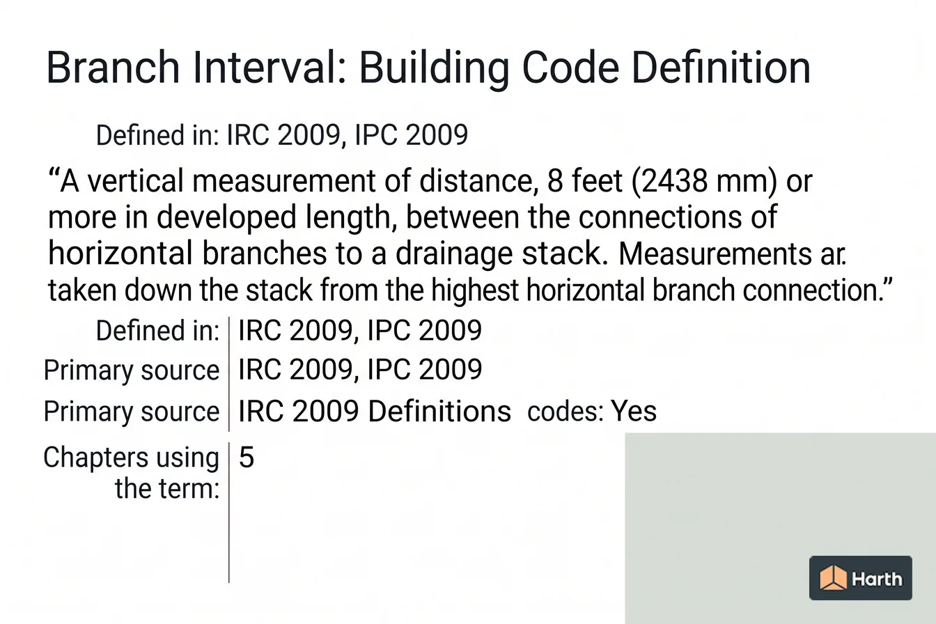 Labeled code-term definition diagram: Branch Interval: Building Code Definition