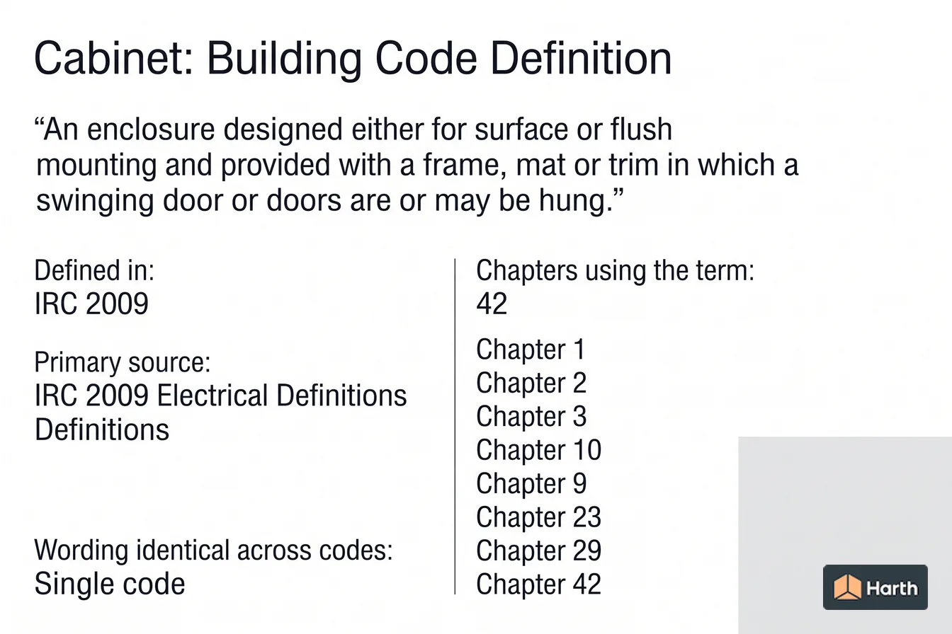 Labeled code-term definition diagram: Cabinet: Building Code Definition
