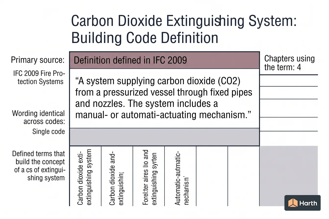 Labeled code-term definition diagram: Carbon Dioxide Extinguishing System: Building Code Definition